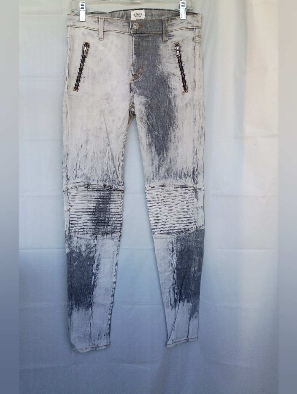 Hudson Jeans White and Gray Acid-Wash Moto Skinny Jeans
